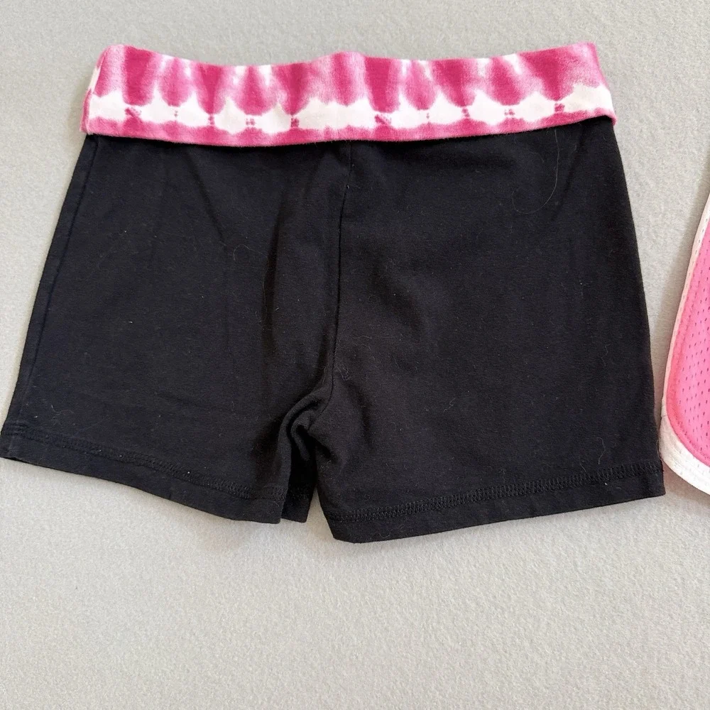 Justice Girls Shorts Size 10 Lot Of 2 Athletic Pink Black Foldover Tie Dye